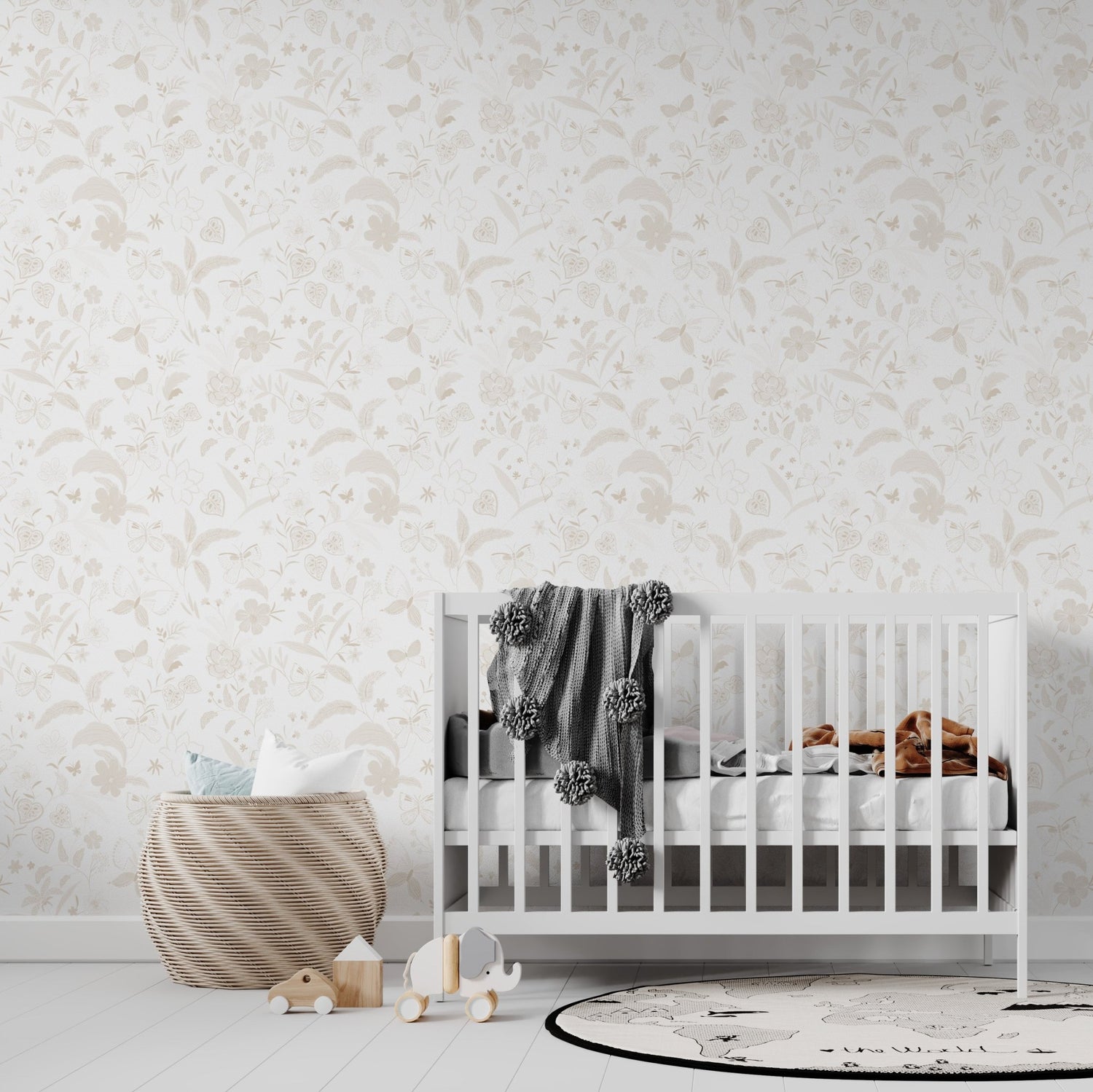 Butterfly Garden Wallpaper Repeat Pattern | Neutral - Munks and Me Wallpaper