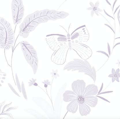 Butterfly Garden Wallpaper Roll Sample | Purple - Munks and Me Wallpaper