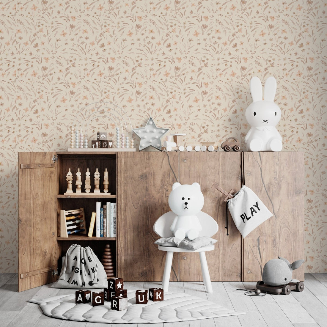 Butterfly Meadowland Wallpaper Repeat Pattern Dune | Sample - Munks and Me Wallpaper