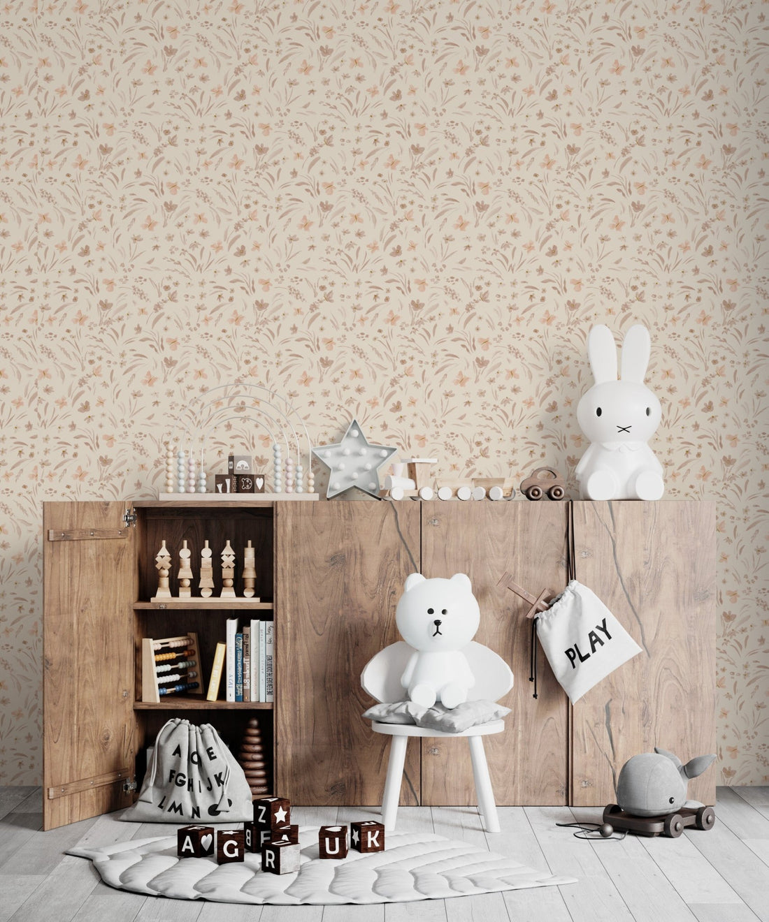 Butterfly Meadowland Wallpaper Repeat Pattern Dune | Sample - Munks and Me Wallpaper