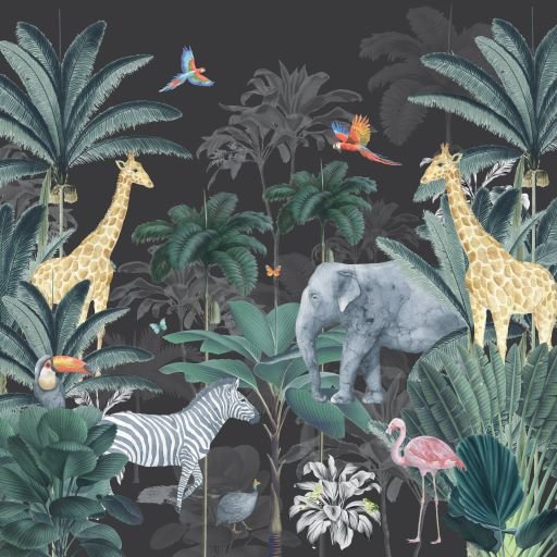 Charcoal Jungle Wallpaper | Sample - Munks and Me Wallpaper