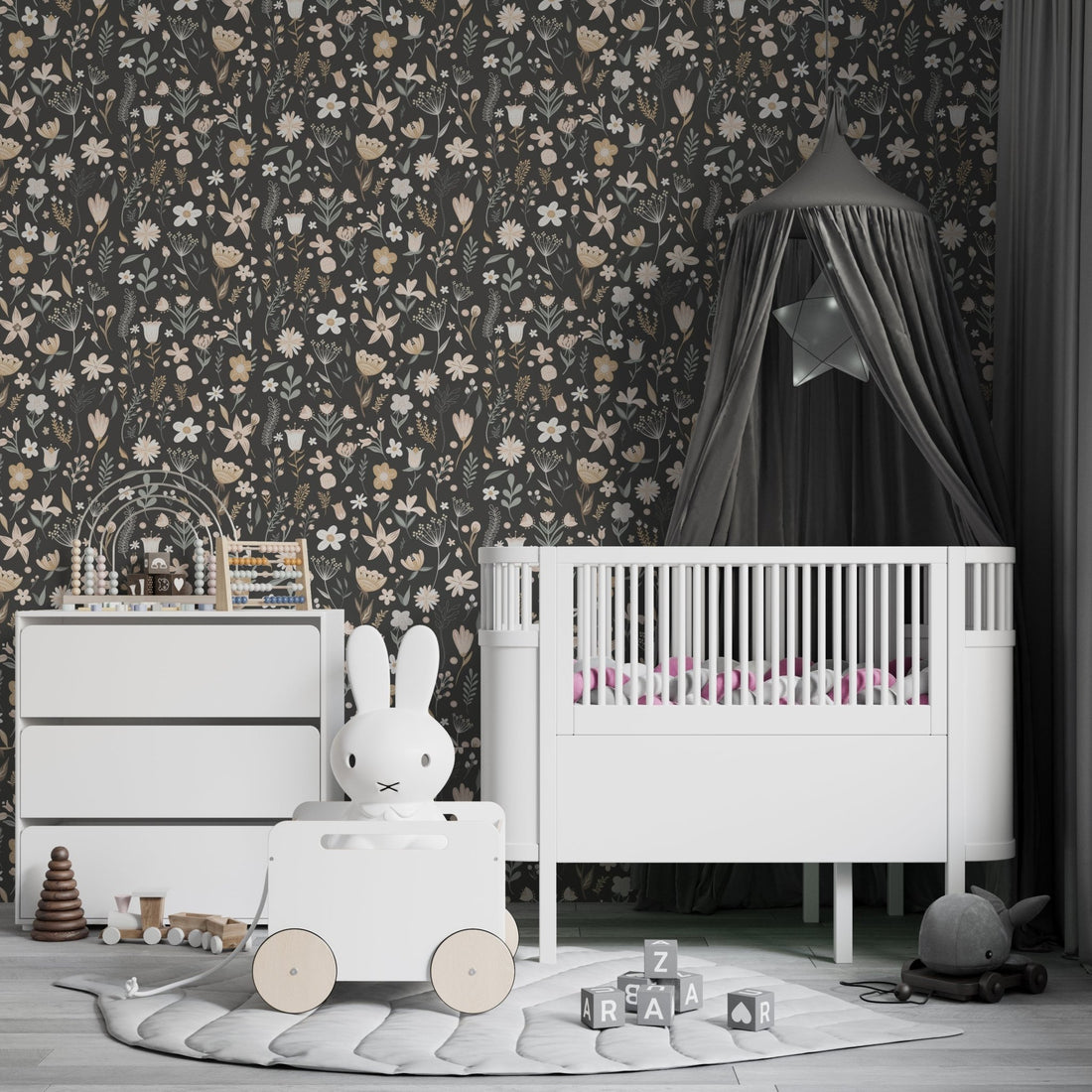 Charcoal Millie Floral Wallpaper | Sample - Munks and Me Wallpaper