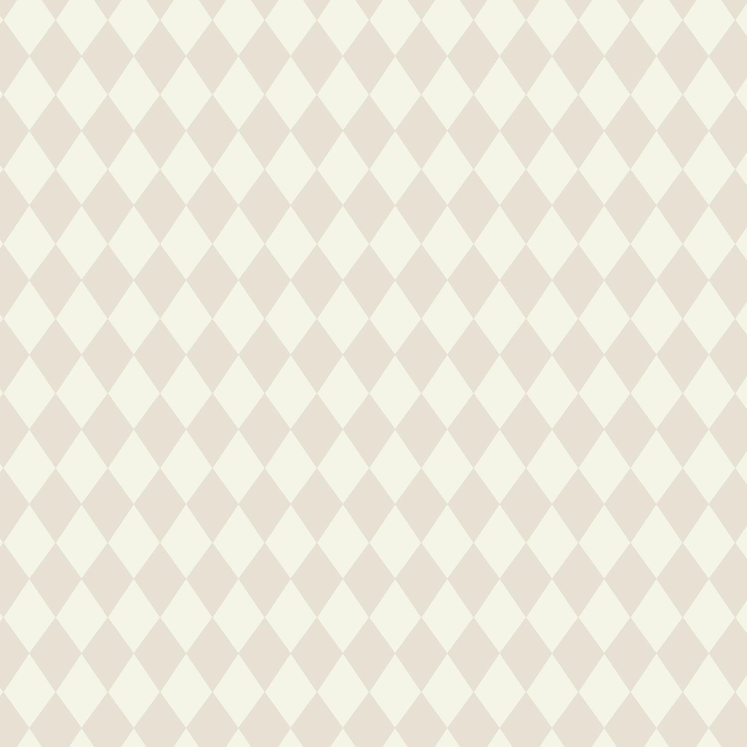 Diamond Dancer Wallpaper, Cream features a seamless harlequin pattern with alternating light beige and off-white diamonds, offering a subtle, neutral geometric background perfect for cream or textured wallpaper designs.