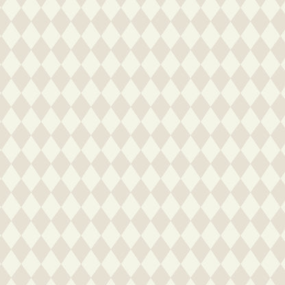 Diamond Dancer Wallpaper, Cream features a seamless harlequin pattern with alternating light beige and off-white diamonds, offering a subtle, neutral geometric background perfect for cream or textured wallpaper designs.