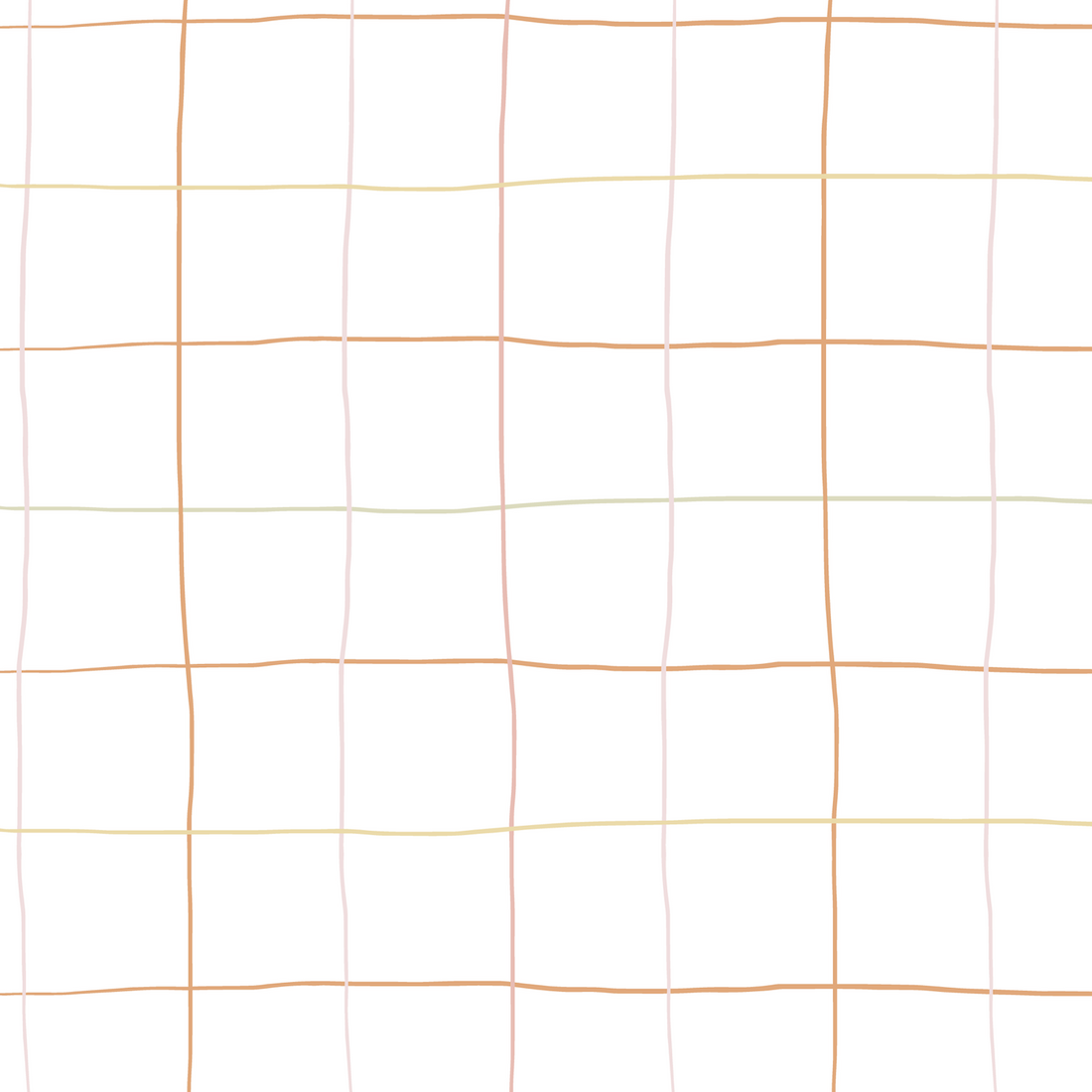 The Doodle Grid Wallpaper Repeat Pattern features wavy, uneven lines in soft orange and light yellow on white, creating an abstract, hand-drawn look—ideal as a modern repeat pattern wallpaper for any space.