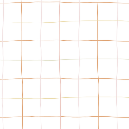 The Doodle Grid Wallpaper Repeat Pattern features wavy, uneven lines in soft orange and light yellow on white, creating an abstract, hand-drawn look—ideal as a modern repeat pattern wallpaper for any space.