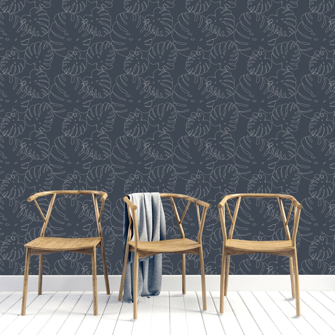 Elle Monstera Wallpaper Repeat Pattern | Navy - Munks and Me Wallpaper