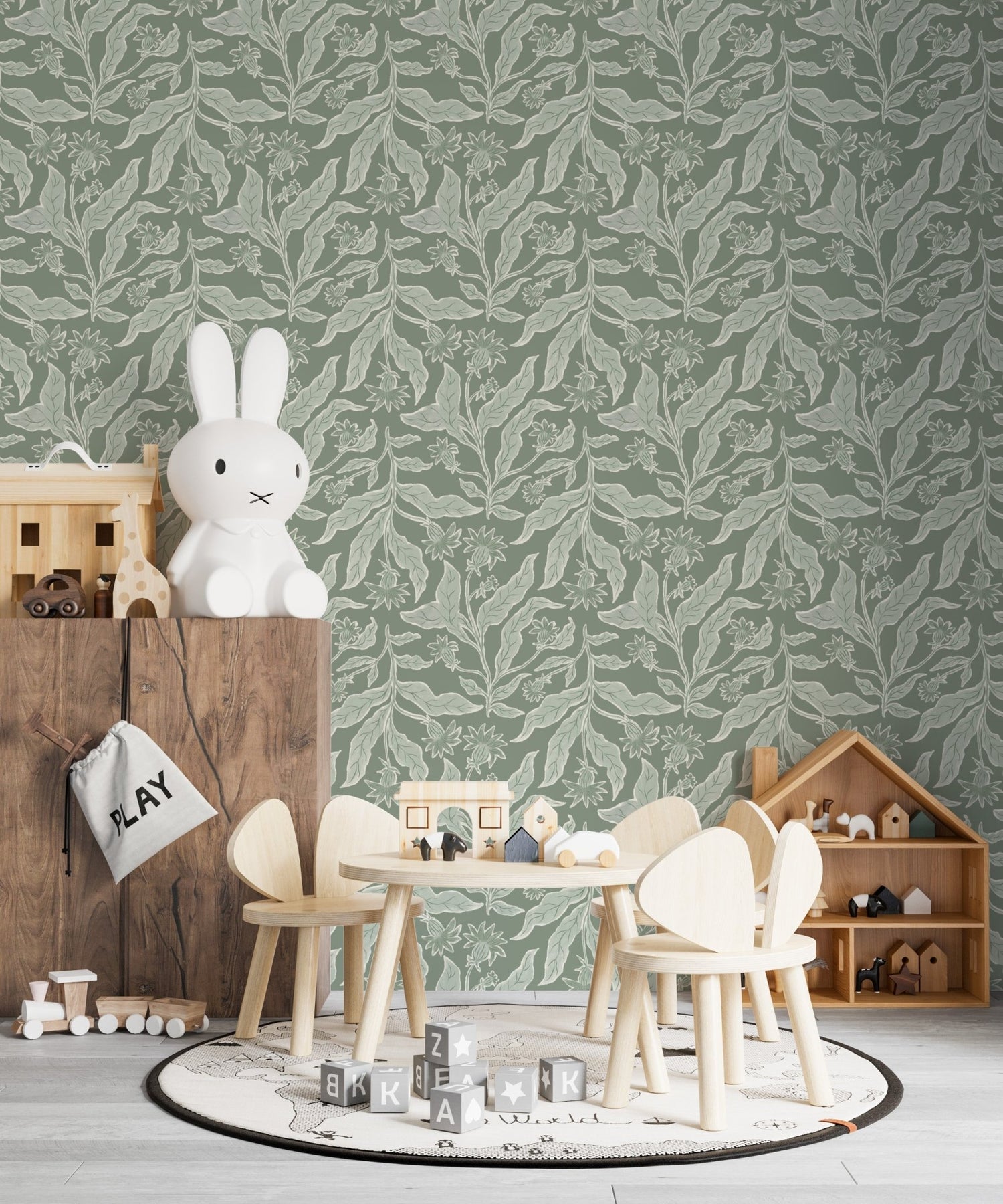 Elodies Thistle Wallpaper Repeat Pattern Sage - Munks and Me Wallpaper