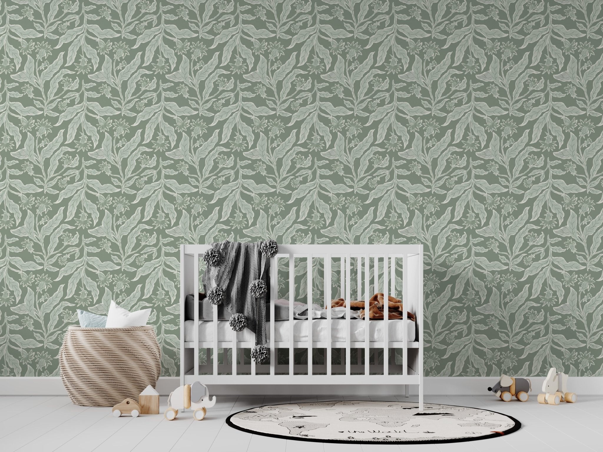 Elodies Thistle Wallpaper Repeat Pattern Sage - Munks and Me Wallpaper