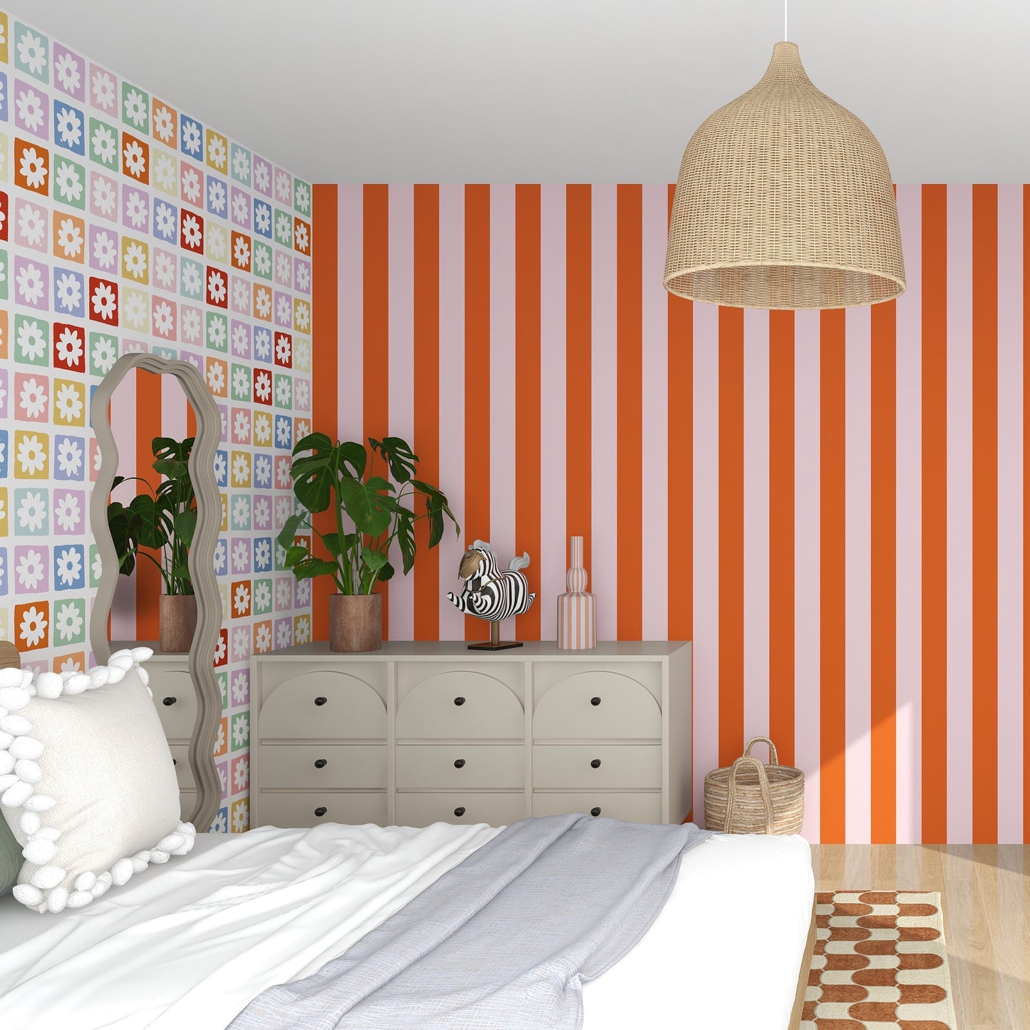 Circus Stripe Pink and Red Repeat Pattern - Munks and Me Wallpaper