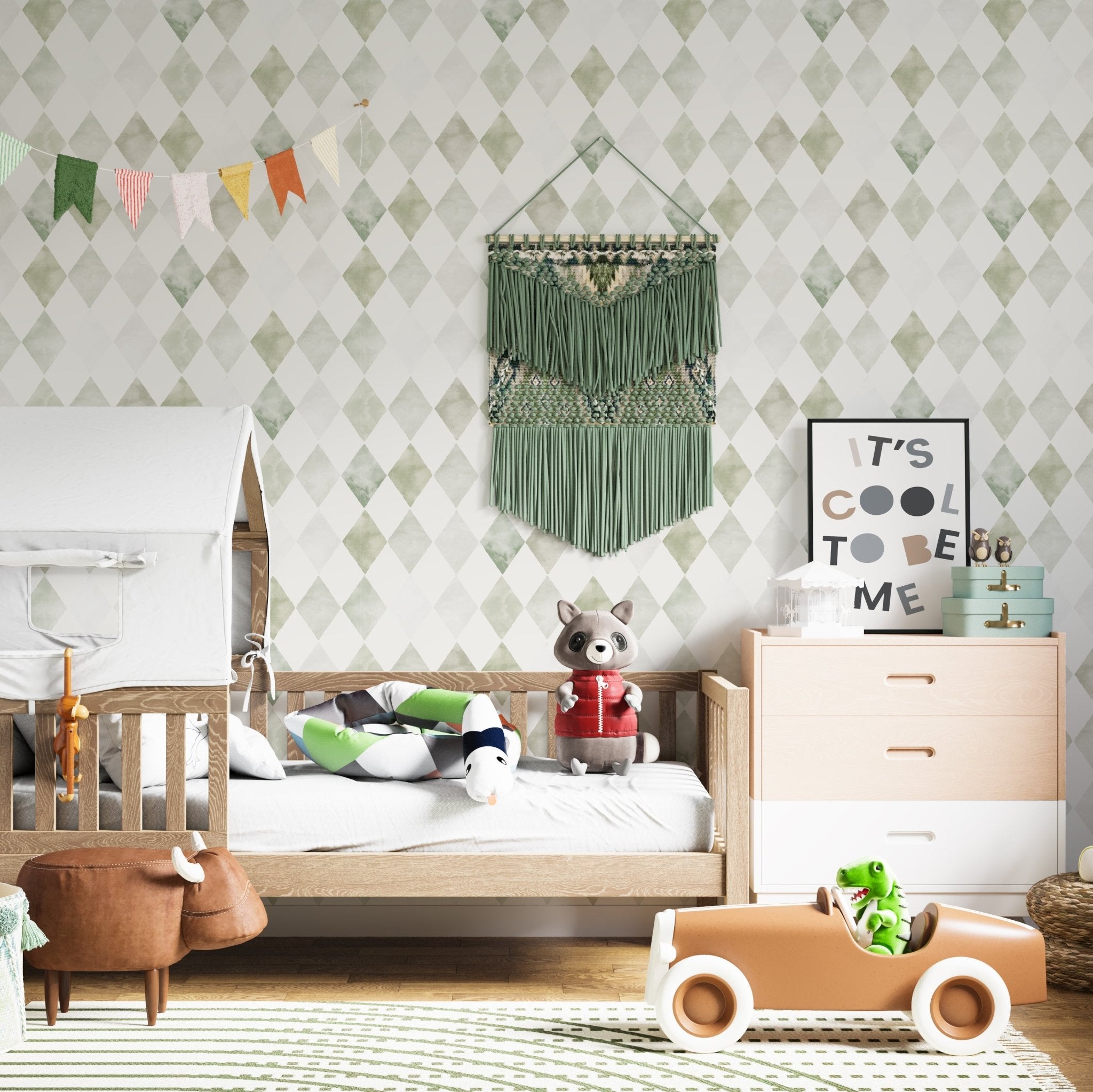 Harlequin Watercolour Wallpaper Repeat Pattern | Green - Munks and Me Wallpaper