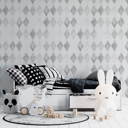 Harlequin Watercolour Wallpaper Repeat Pattern | Grey - Munks and Me Wallpaper