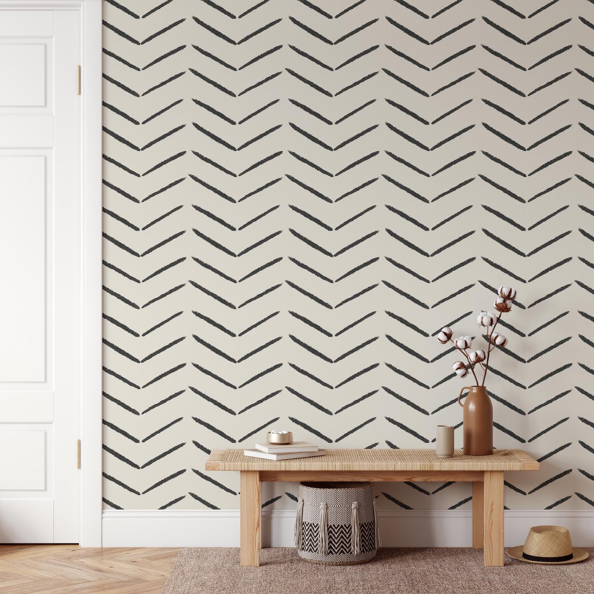 Herringbone Wallpaper Repeat Pattern | Charcoal - Munks and Me Wallpaper