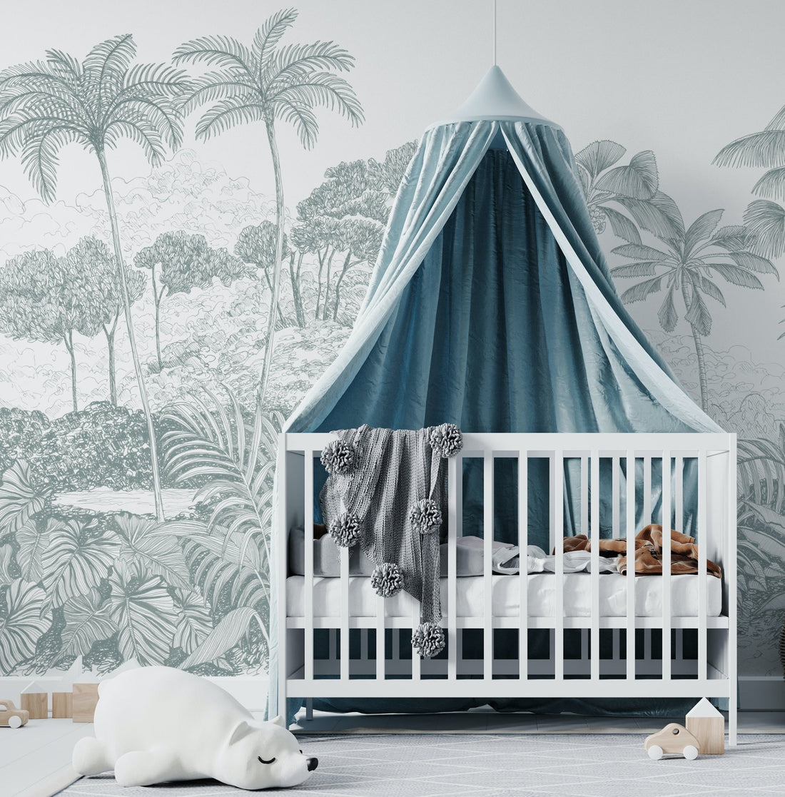 Jungle Palm Wallpaper Mural | Slate - Munks and Me Wallpaper