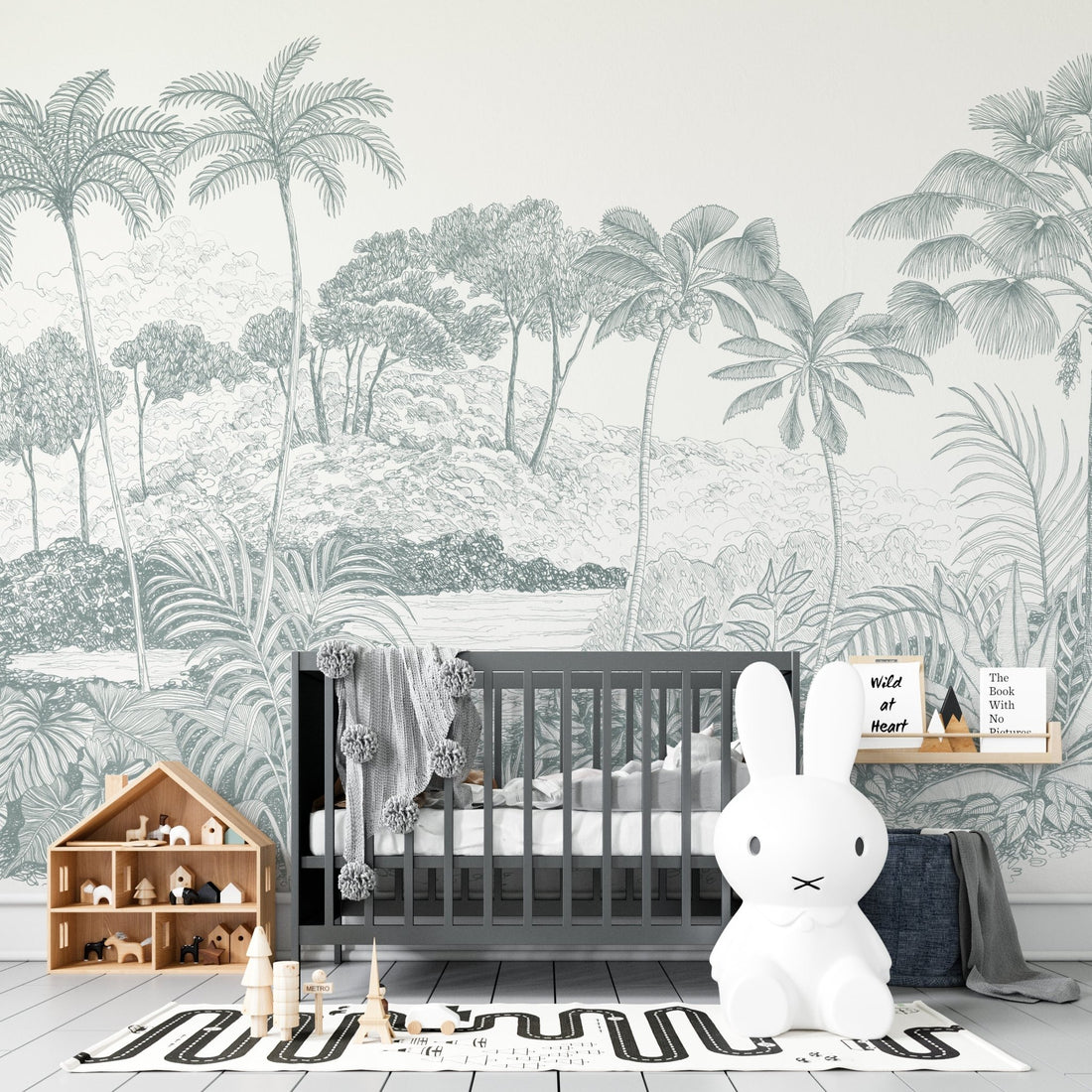 Jungle Palm Wallpaper Mural | Slate - Munks and Me Wallpaper