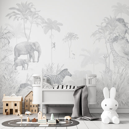 Jungle Wallpaper Mural | Blue - Munks and Me Wallpaper