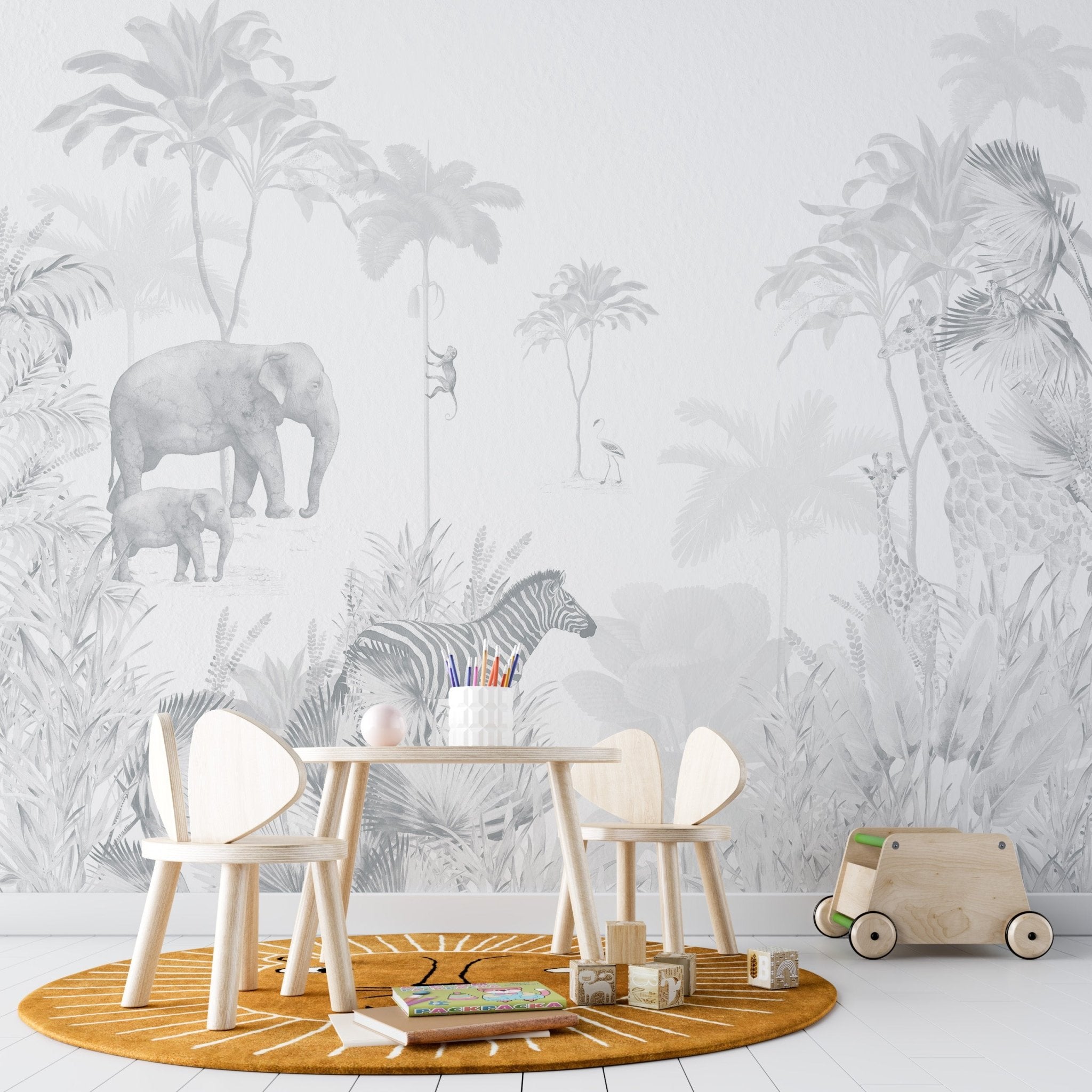 Jungle Wallpaper Mural | Blue - Munks and Me Wallpaper