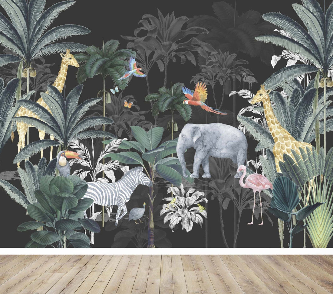 Jungle Wallpaper Mural | Charcoal - Munks and Me Wallpaper