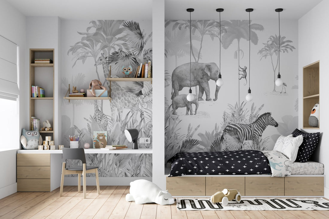 Jungle Wallpaper Mural | Monochrome - Munks and Me Wallpaper