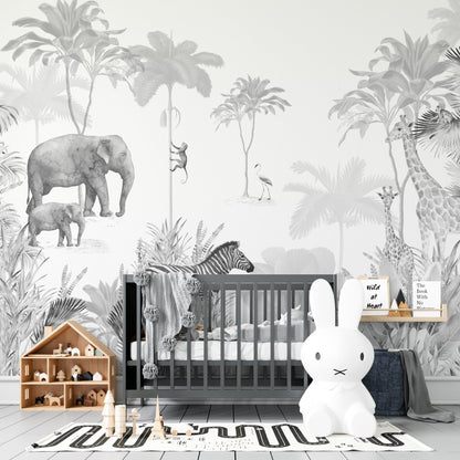 Jungle Wallpaper Mural | Monochrome - Munks and Me Wallpaper