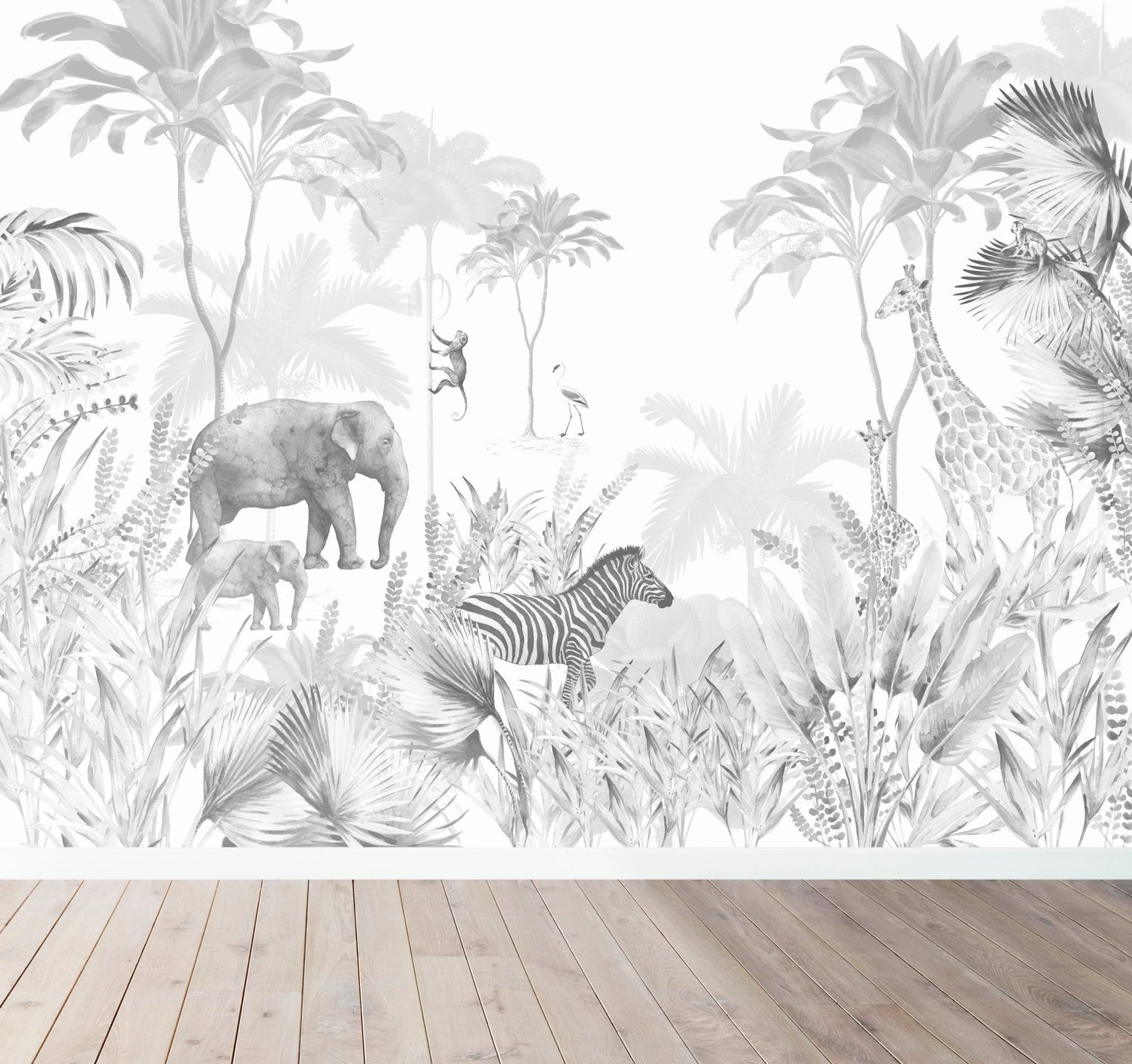 Jungle Wallpaper Mural | Monochrome - Munks and Me Wallpaper