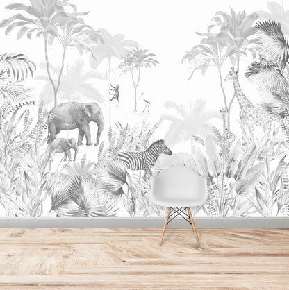 Jungle Wallpaper Mural | Monochrome - Munks and Me Wallpaper