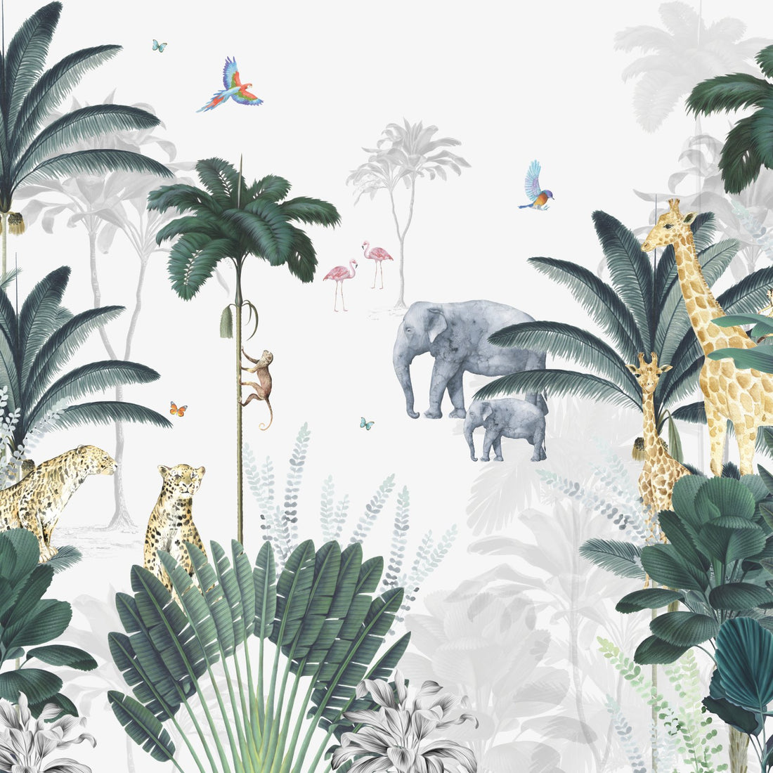 Leopard and Friends Wallpaper Blue | Sample - Munks and Me Wallpaper