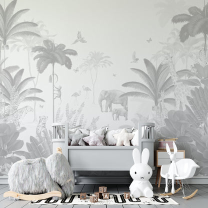 Leopard and Friends Wallpaper Mural | Monochrome - Munks and Me Wallpaper