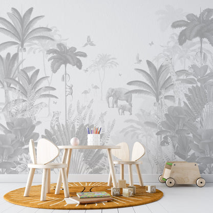 Leopard and Friends Wallpaper Mural | Monochrome - Munks and Me Wallpaper