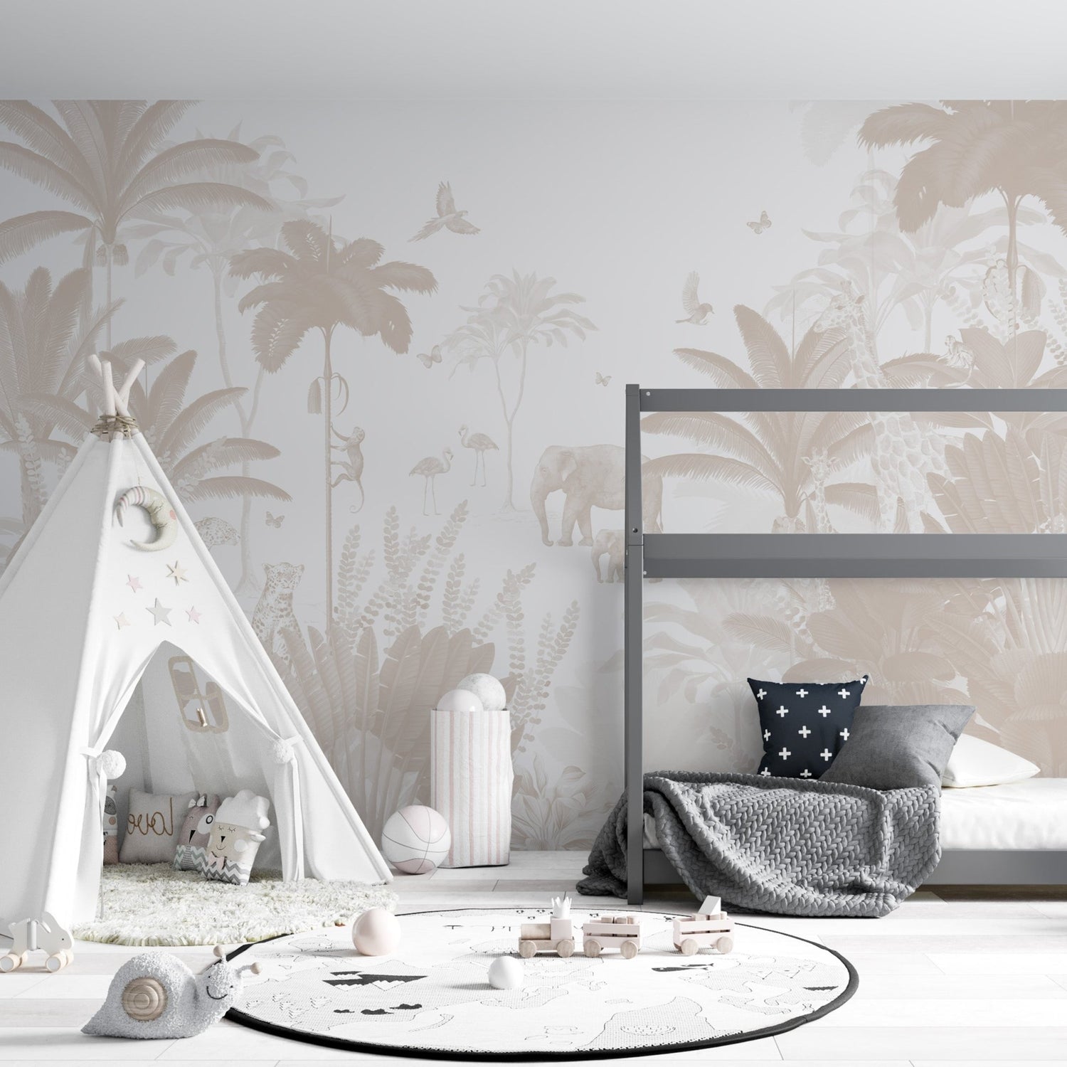 Leopard and Friends Wallpaper Mural | Neutral - Munks and Me Wallpaper