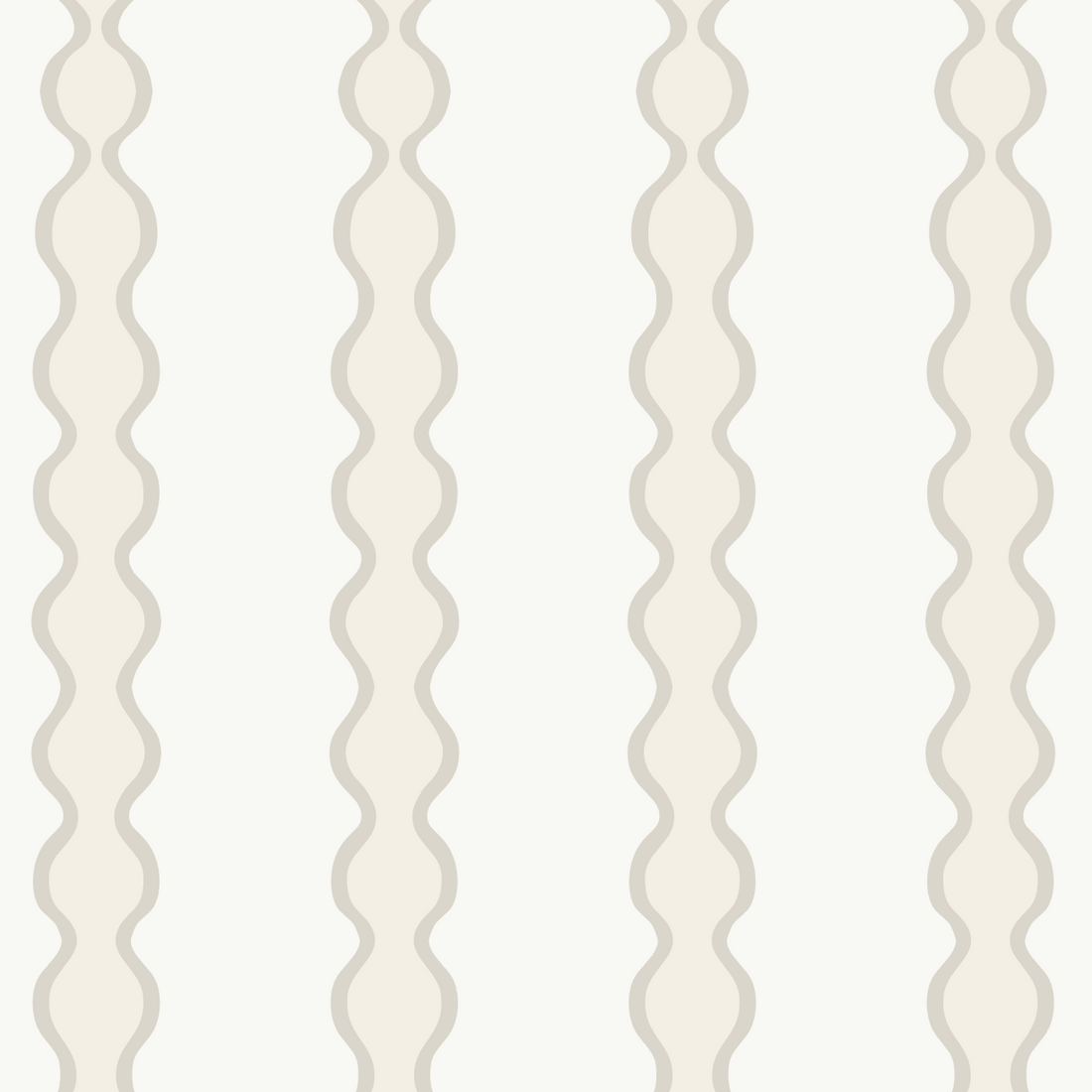 The Little Abacus Stripe Off White and Taupe Wallpaper | Sample features vertical, wavy taupe stripes on an off-white background—an ideal repeating pattern sample for online imagery.