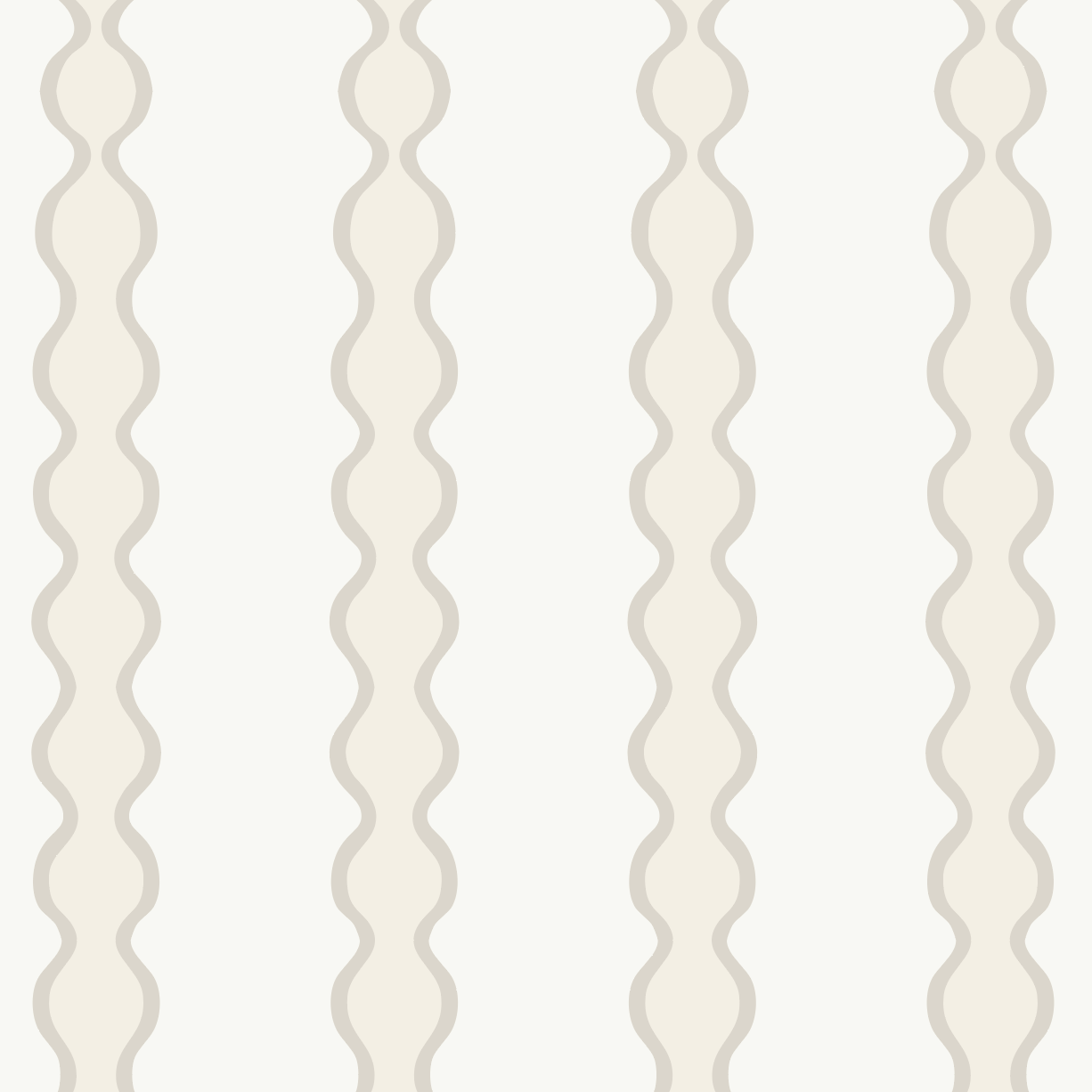 The Little Abacus Stripe Off White and Taupe Wallpaper | Sample features vertical, wavy taupe stripes on an off-white background—an ideal repeating pattern sample for online imagery.