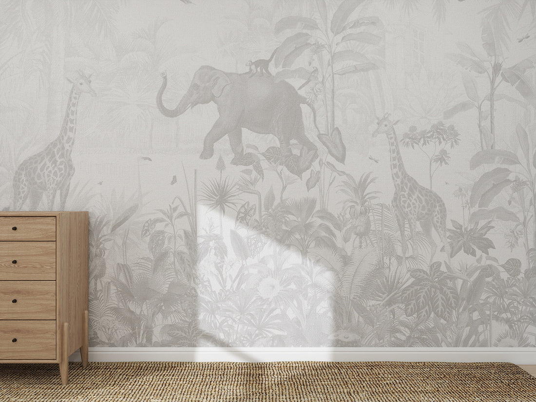 magic jungle wallpaper in grey