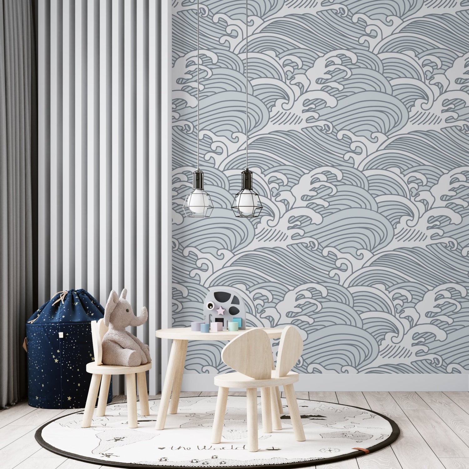 Making Waves Wallpaper Repeat Pattern | Blue - Munks and Me Wallpaper