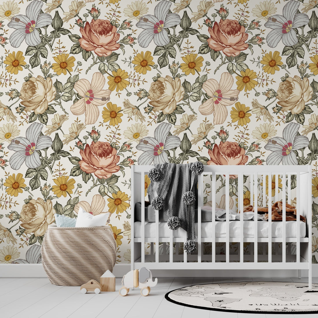 Maya Floral Wallpaper Repeat Pattern - Munks and Me Wallpaper