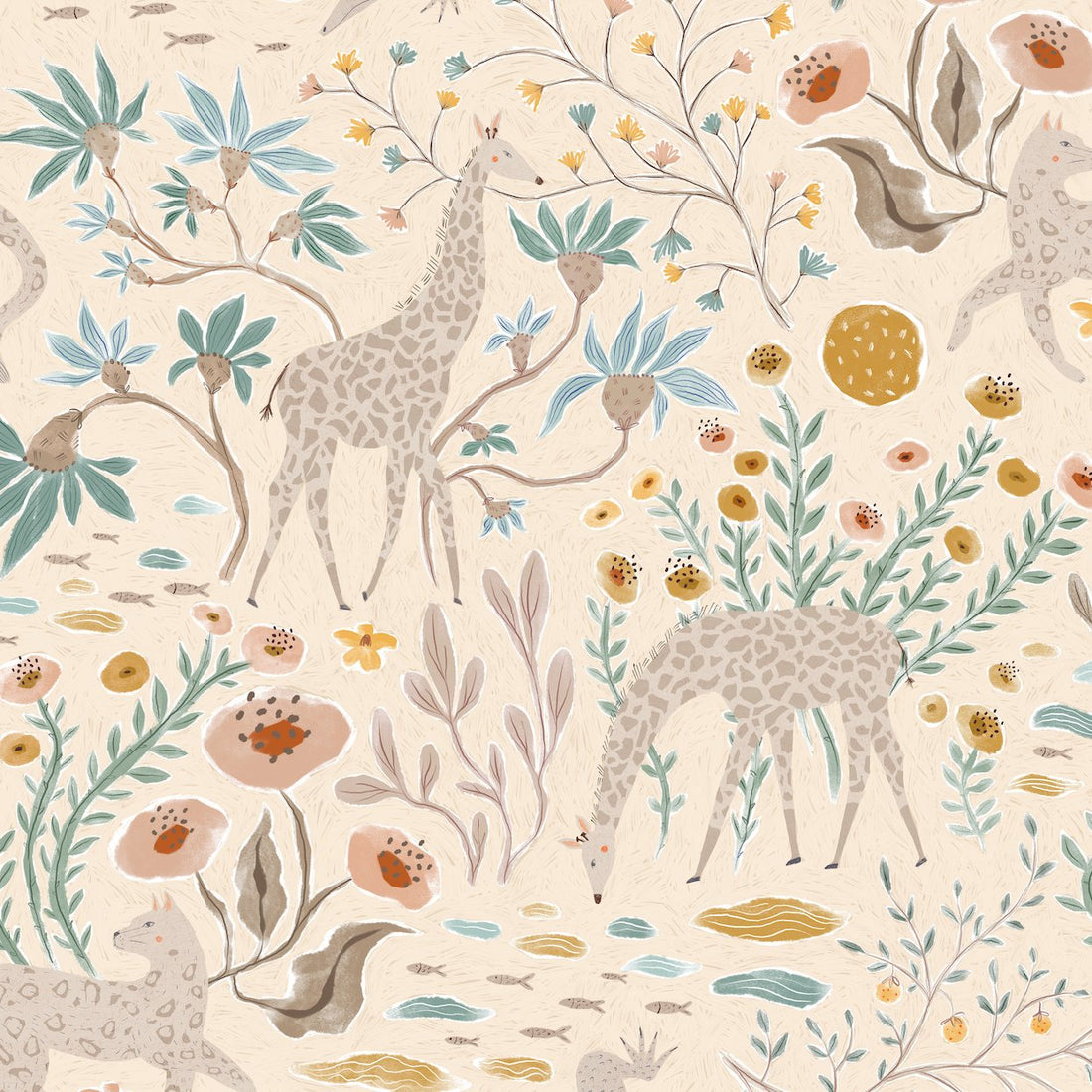 Mils Menagerie Wallpaper Repeat Pattern Rose | Sample - Munks and Me Wallpaper