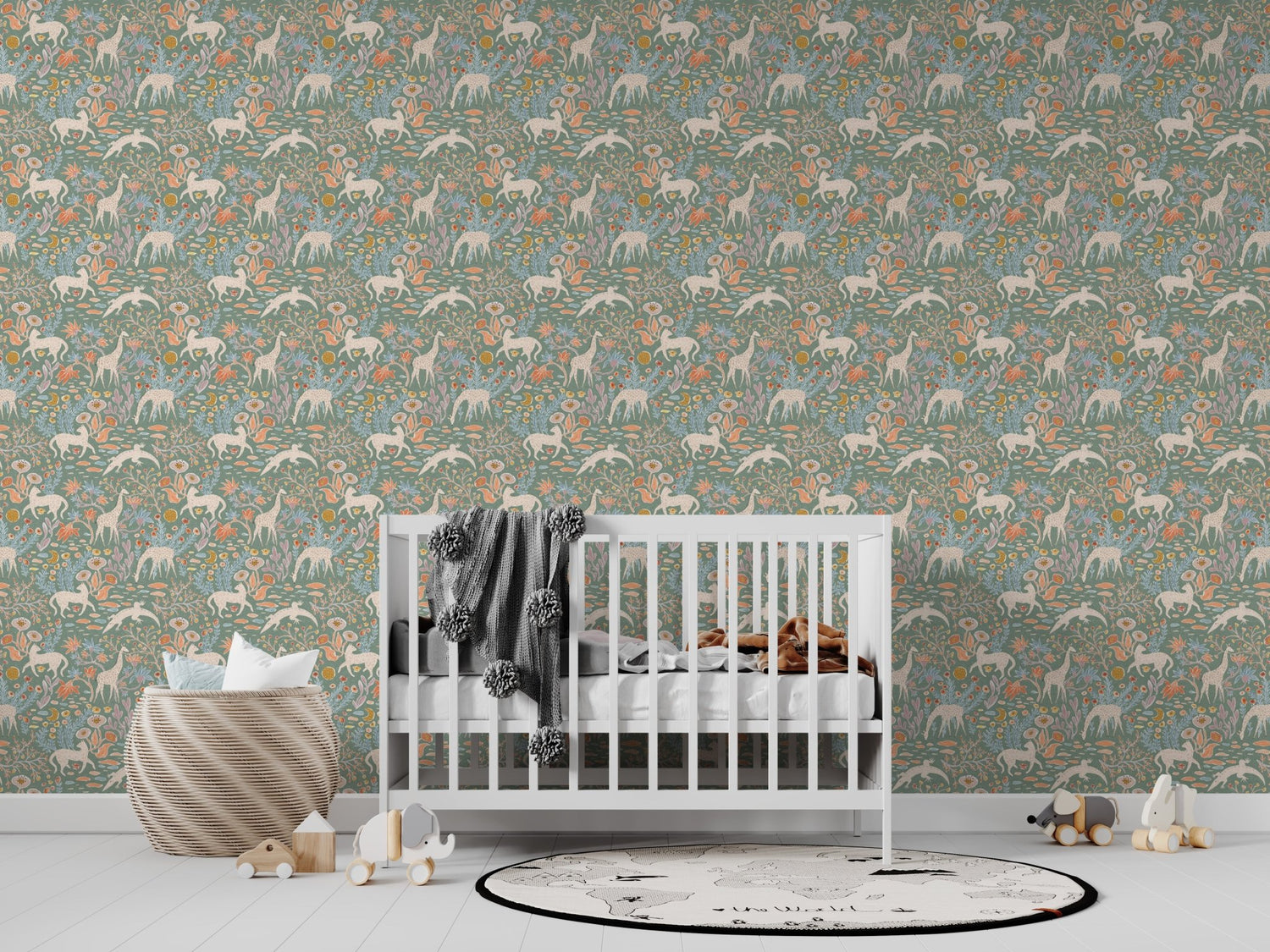 Mils Menagerie Wallpaper Repeat Pattern Sage | Sample - Munks and Me Wallpaper