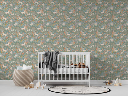 Mils Menagerie Wallpaper Repeat Pattern Sage - Munks and Me Wallpaper