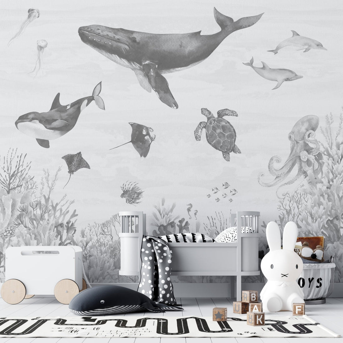 Monochrome Ocean Magic Wallpaper | Sample - Munks and Me Wallpaper