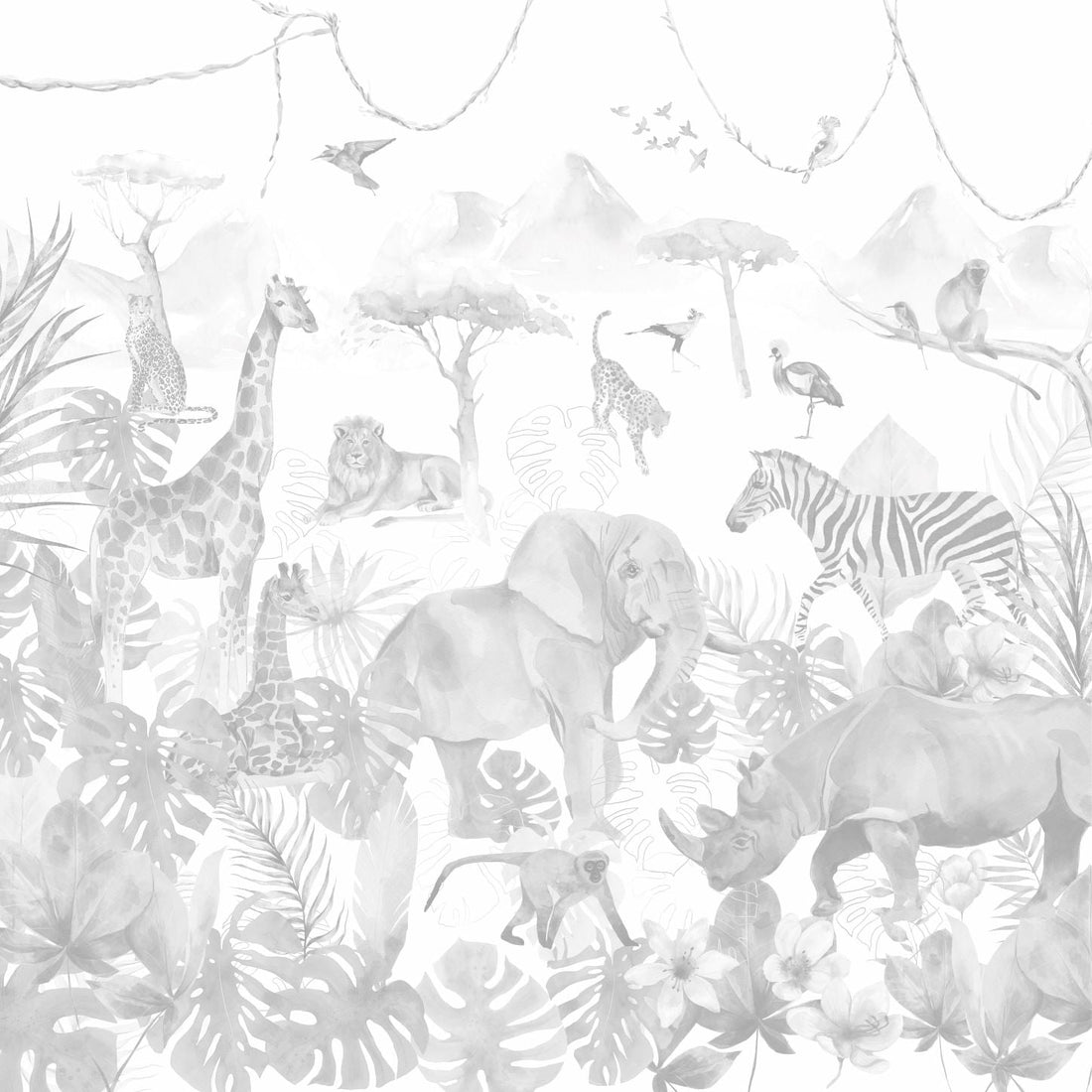 Monochrome Paradise Jungle Wallpaper | Sample - Munks and Me Wallpaper