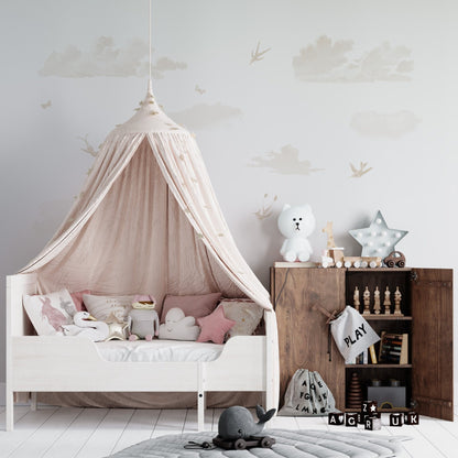 Munks + Me X Olivia Bowen Wallpaper - Clouds &amp; Birds | Sample - Munks and Me Wallpaper