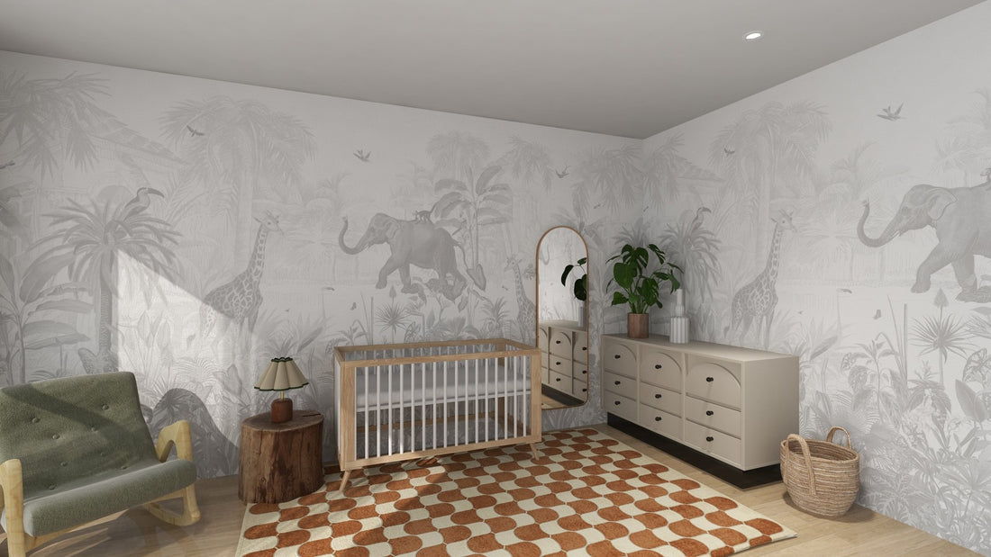 Munks + Me X Olivia Bowen Wallpaper - Magic Jungle Monochrome | Sample - Munks and Me Wallpaper