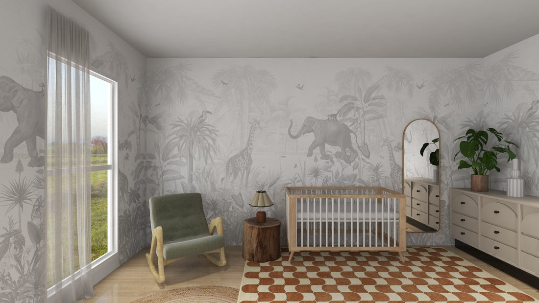 Munks + Me X Olivia Bowen Wallpaper - Magic Jungle Monochrome | Sample - Munks and Me Wallpaper