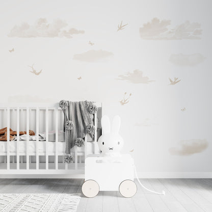 Munks + Me X Olivia Bowen Wallpaper Mural | Clouds &amp; Birds - Munks and Me Wallpaper