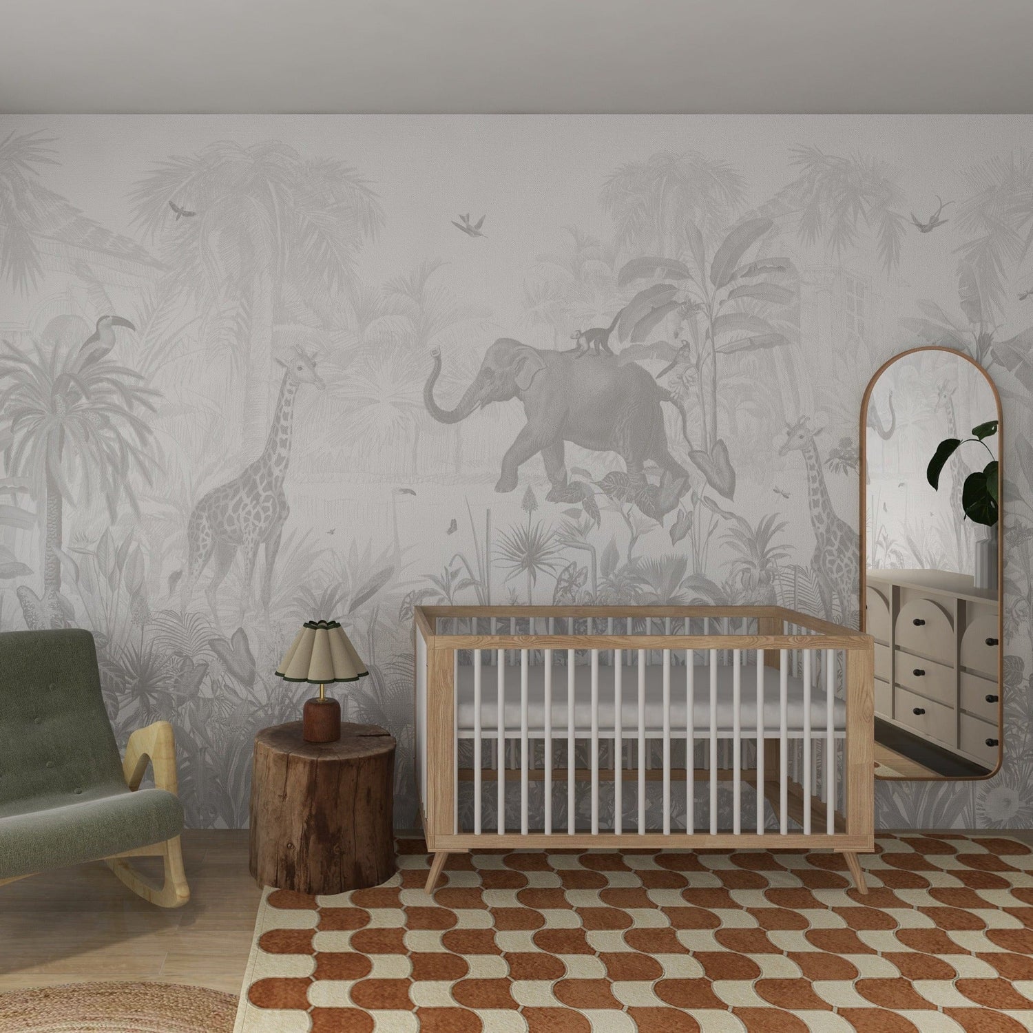 Munks + Me X Olivia Bowen Wallpaper Mural | Magic Jungle Monochomre - Munks and Me Wallpaper