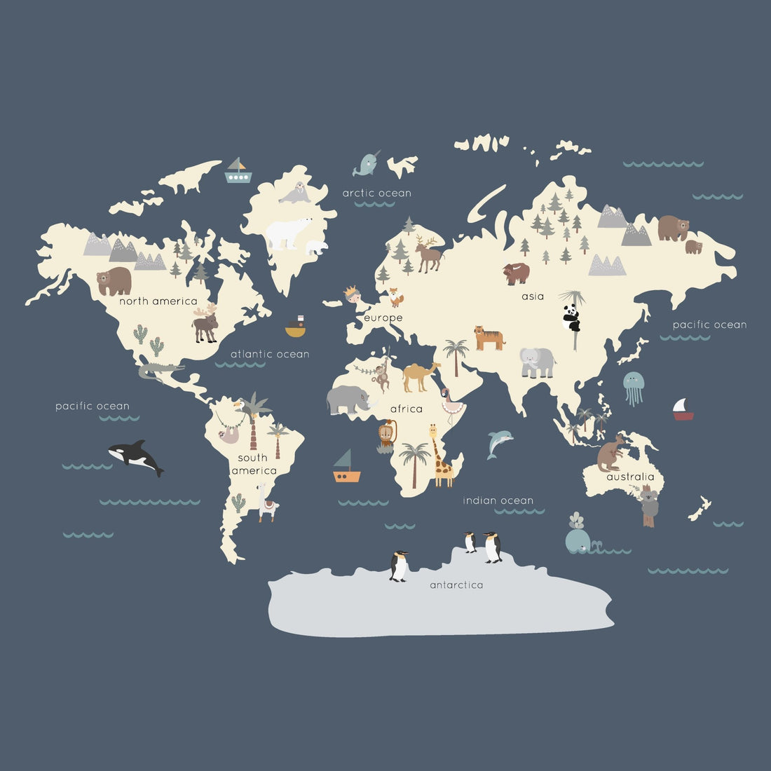 Navy Character World Map Wallpaper | Sample - Munks and Me Wallpaper