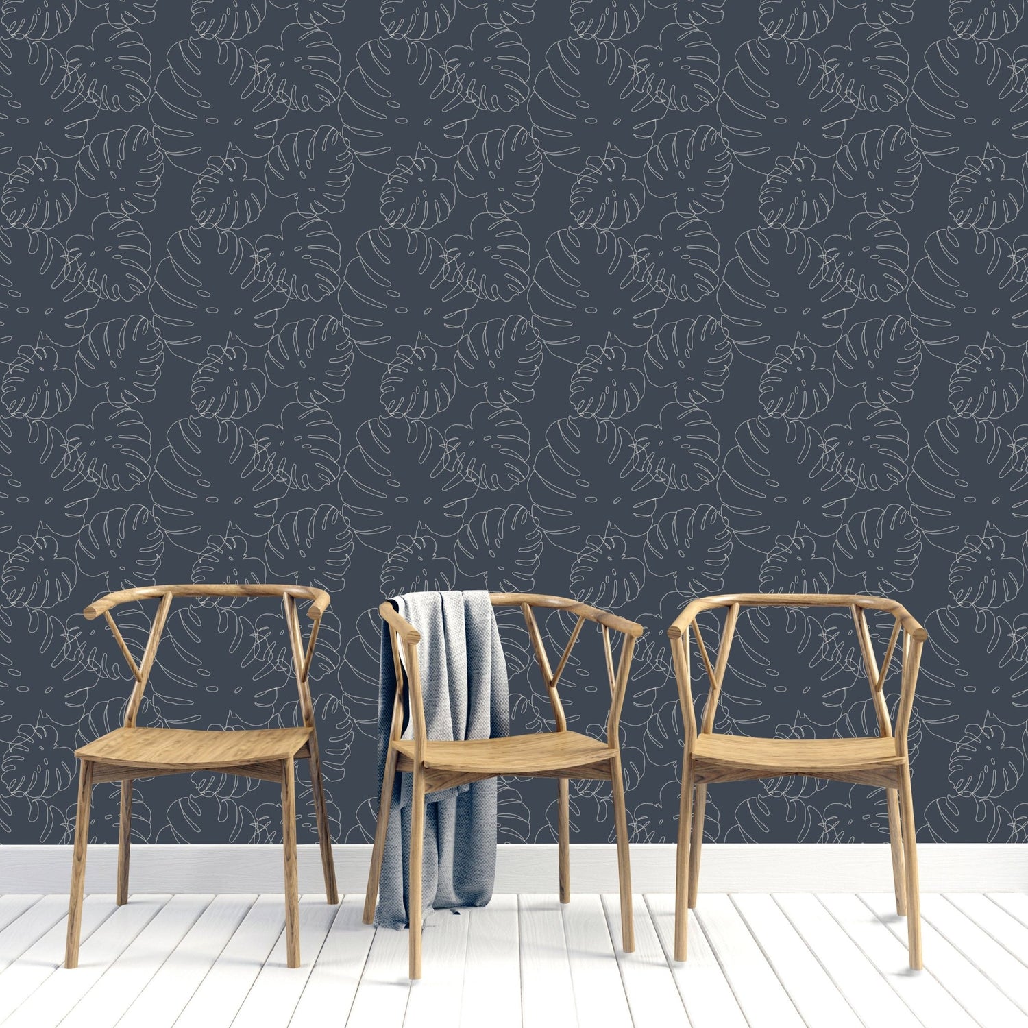 Navy Elle Monstera Leaf Wallpaper | Sample - Munks and Me Wallpaper