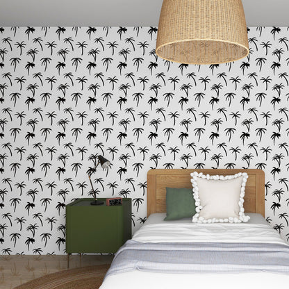 Noa Tropical Palm Wallpaper Repeat Pattern | Black - Munks and Me Wallpaper