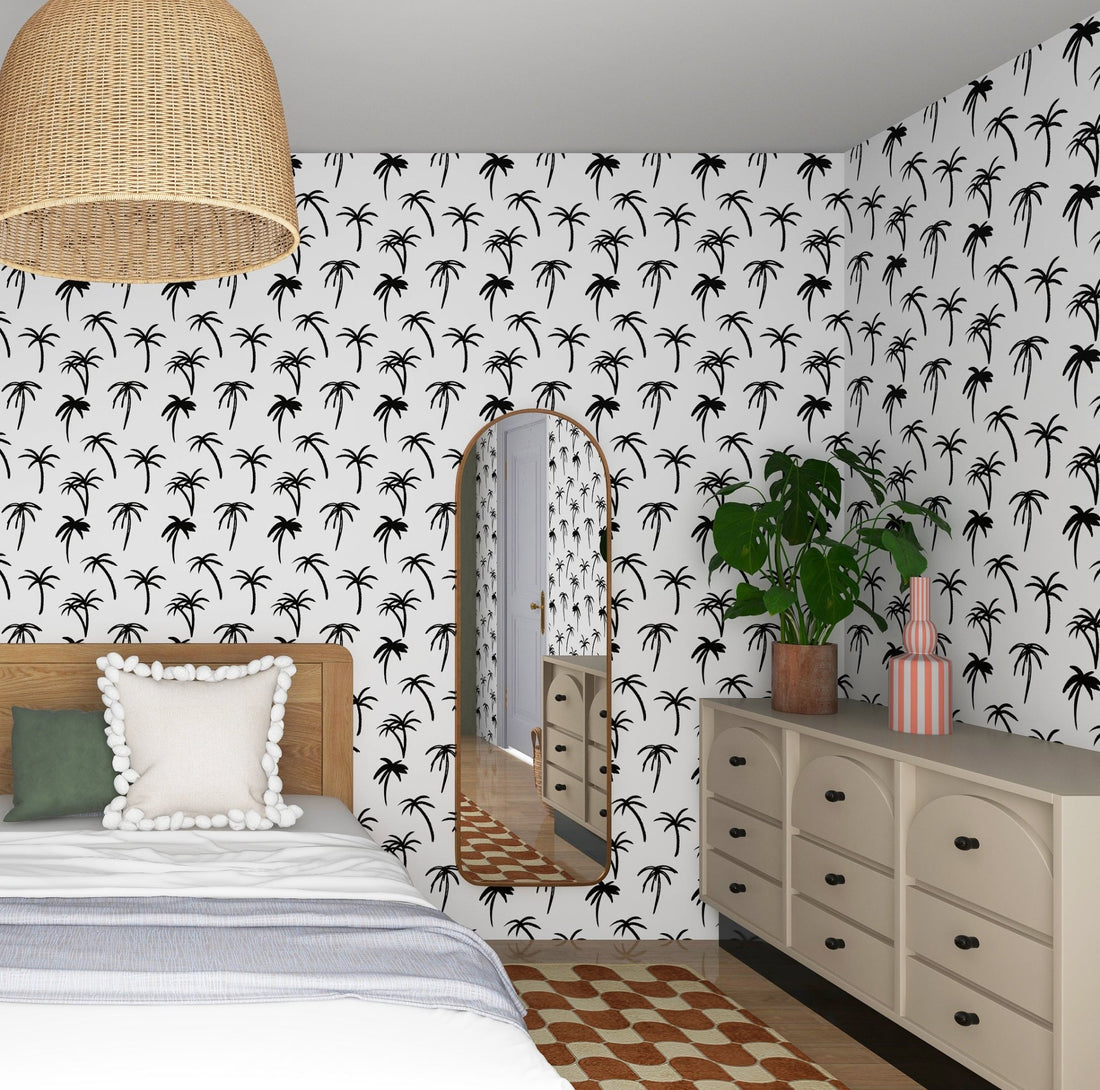 Noa Tropical Palm Wallpaper Repeat Pattern | Black - Munks and Me Wallpaper