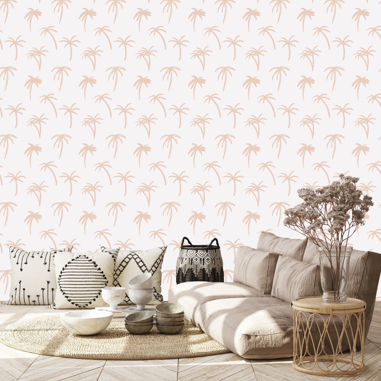 Noa Tropical Palm Wallpaper Repeat Pattern | Pink - Munks and Me Wallpaper